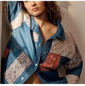 NWT Vigoss Bridget Bandana Paisley Patchwork Trucker Jacket